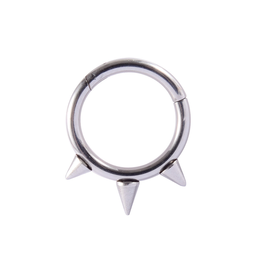 Пирсинг стальное кольцо кликер с шипами